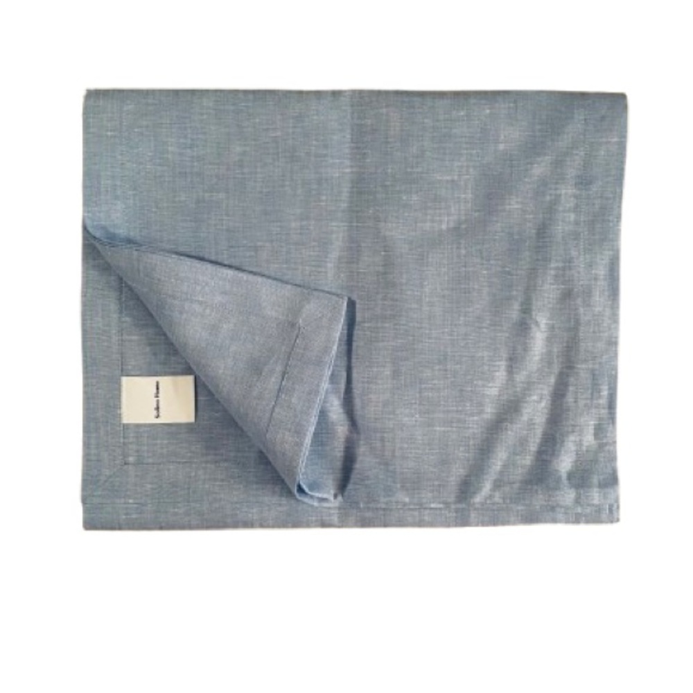 Solino Home Table Runner in Chambray Blue 100% Linen 92” x 14.5” Shabby Chic